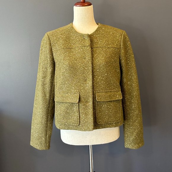 Green and Gold Metallic Cropped Jacket - Picture 2 of 9